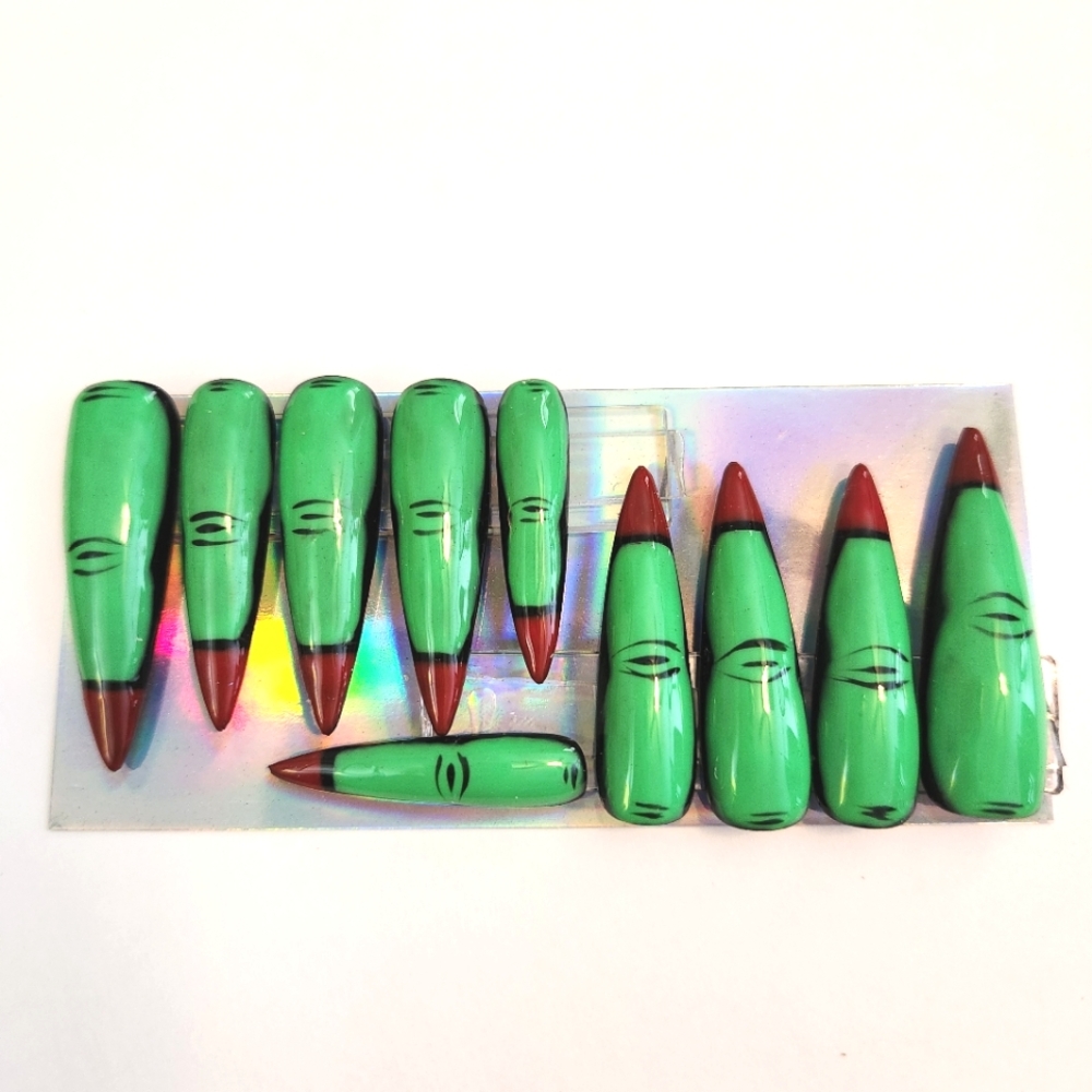 FantaSea Fingers Zombie Girl Green Long Stiletto Nails Size Small